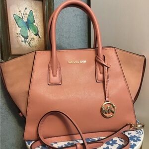 Michael kors Lrg Avril leather suede satchel tote purse pink